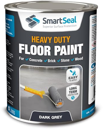 SmartSeal Heavy Duty Floor Paint - Dark Grey, 5L - Hard-Wearing Garage Floor Paint with Anti-Slip Mid-Sheen Finish – also Ideal for Decking, Warehouse flooring, Brick, Concrete, Stone & Wood