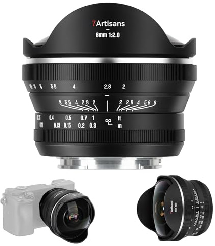 7artisans 6mm F2.0 para M43 Mount APS-C Fisheye Ultra Gran Angular Objetivo,Enfoque Manual,Amplia Apertura,220°,Fotografía de Paisaje de la Astrografía para MFT M4/3 Series GH/G9/GX/GF/BGH