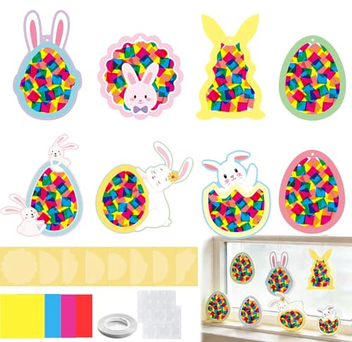 DONGZQAN 24 unidades de manualidades de Pascua para niños, manualidades primaverales, imágenes para ventanas, decoración de Pascua, decoración de ventanas con efecto de cristal coloreado