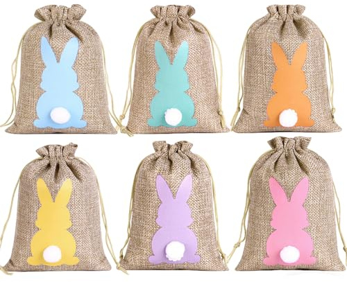 DAHI 24 Pezzi Sacchetti Regalo Pasqua Sacchetti Pasquali Juta Coniglio, da Riempire, Piccoli Buste Regalo Pasquali, Sacchettini Caramelle Biscotto, per Festa di Pasqua (beige)