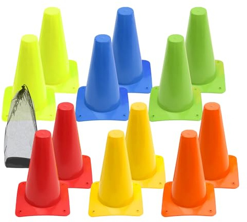 Generico Coni per Calcio | Set di 12 Coni per Pratica di Football | Attrezzatura per Allenamento Sportivo,per Calcio Tennis Baseball Basketball Softball Campo Palestra Allenamento all'Aperto