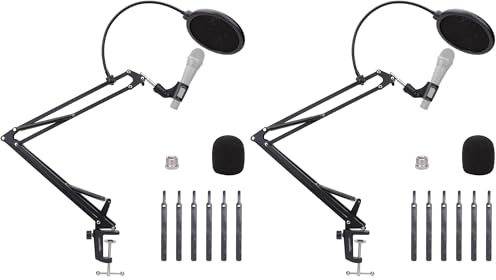 Amazon Basics Supporto Braccio Microfono Regolabile con Filtro Anti-Pop, Schermo Antivento in Schiuma, Morsetto da Tavolo, Rotazione a 360°, Compatibile con Blue Yeti, Snowball, HyperX, 35.5 cm, Nero