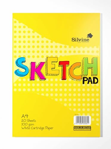 Silvine A4 Portrait Sketch Pad - 20 Sheets of 100gsm Smooth White Cartridge Paper (297 x 210mm), 404