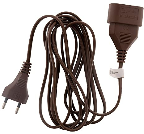 Zenitech - Elektrisk Förlängningssladd HO3VVH2F 2x0,75 mm² - 6A Uttag Utan Jord - Barnsäkerhet - CE och NF Standarder - Brun - 5m