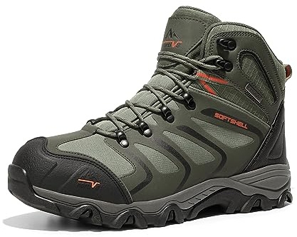 NORTIV 8 Men's Ankle High Waterproof Hiking Boots Backpacking Trekking Trails Shoes 160448_M Olive Green Black Orange Size 9 US/ 8 UK