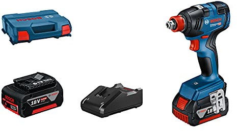 Bosch Professional 18V System Akku Drehschlagschrauber GDX 18V-200 (max. Drehmoment 200 Nm, inkl. 2x 4.0Ah GBA 18V Akku, Schnellladegerät GAL 18V-40, L-Case)