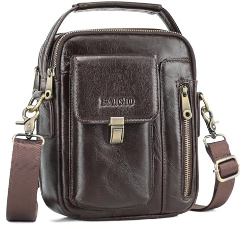 BAIGIO Umhängetasche Herren Leder Schultertasche Vintage Crossbody Bag Messenger Herrentasche zum Umhängen Ledertasche Männer Tasche mit Verstellbarem Gurt für Business Arbeit Reise