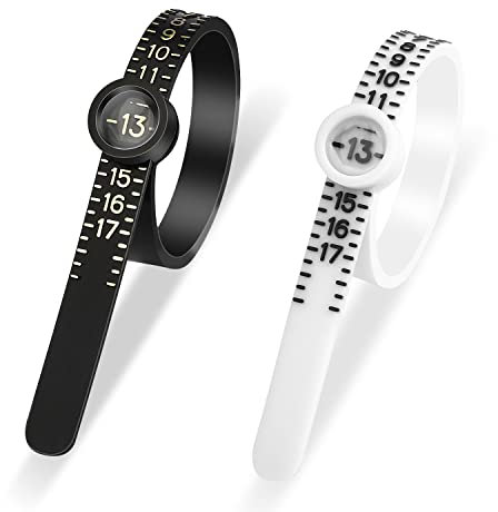2pcs Ring Sizer, Fingergrößen-Messwerkzeug mit Lupe USA Ringgrößenmessgerät Schmuck Sizer Tool für Schmuckmessung Männer Frauen (Schwarz, Weiß)