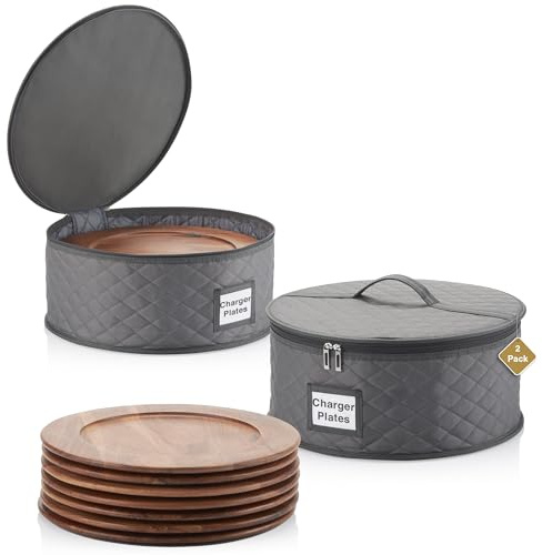 2 Pack China Storage Containers for Charger Plates - 15 W x 7 H - Includes 24 Felt Pads - Hard Top and Bottom - Great for Platters, Big Plates and Serving Dishes