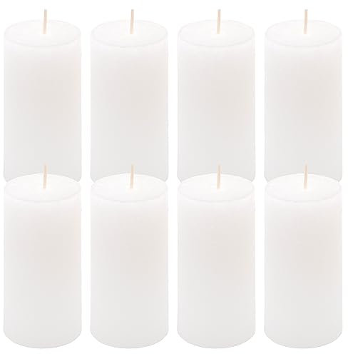 Rustik-Kerze Höhe 10 cm Ø 5 cm lange Brenndauer Rund-Kerze Säulenkerzen Kerzen-Deko Tafelkerzen Weihnachts-Kerzen Hochzeits-Deko (weiß, 8)