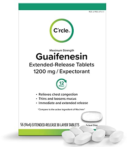 Guaifenesin Expectorant Mucus Relief 1200 mg Maximum Strength, 56 Tablets - Guaifenesin Tablets for Chest Congestion Relief - 12-Hour Extended Release Chest Decongestant - Thins and Loosens Mucus