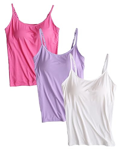 Jamron Dam Stora Storlekar 3-Delars Basic Linne Justerbar Rem Tank Tops med Inbyggd Hyll-BH Stretch Undertröjor (S-4XL)