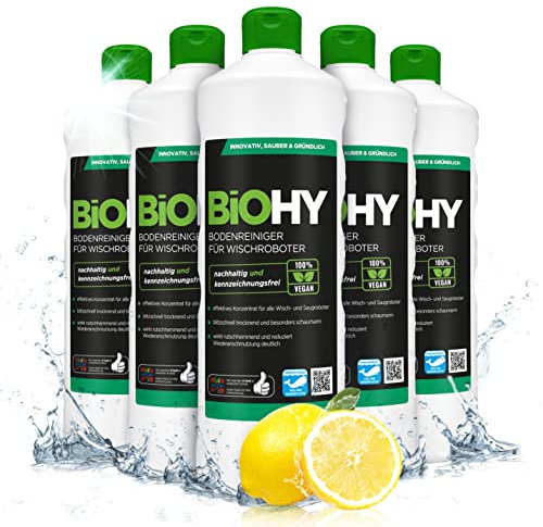 BiOHY Nettoyant de sol pour robot aspirateur laveur (6 x 1l Bouteille) | concentré pour tous les robots d'essuyage et d'aspiration à fonction humide | durable & écologique (Wischroboter)