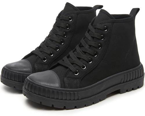 Rominz Women's White Platform Sneakers Fashion High Top Canvas Shoes for Women Black Lace-Up Canvas Sneakers Casual Platform Tennis Shoes(All Black,US9)