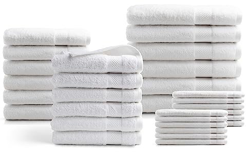 DoubleDry Hotel Collection Towel Set - 30 Pieces - 100% Cotton - 500 g/m² - Soft - Absorbent - Oeko-TEX Certified (Weiß)