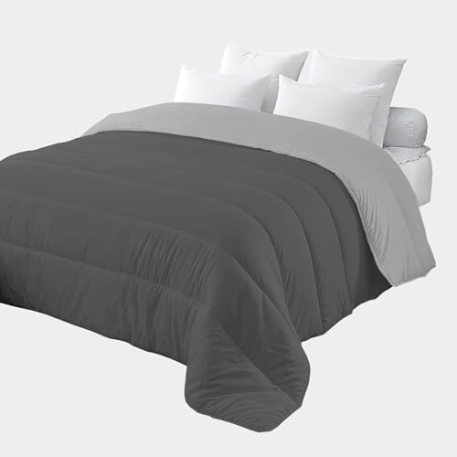 Corredocasa Trapunta 4 Stagioni Made in Italy Piumone Autunnale Invernale Imbottitura 340gr/mq Coperta in Morbida Microfibra di Poliestere Casa (Grigio Chiaro/Grigio Scuro, Singolo 160x260)