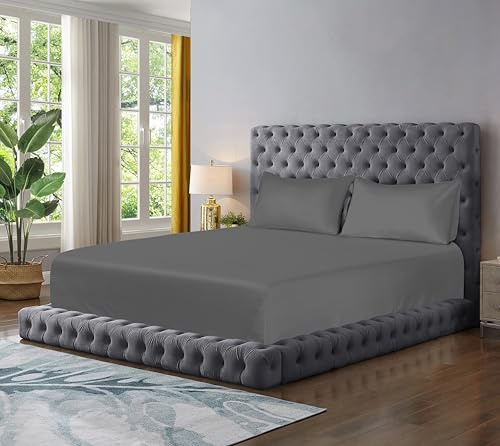 Microfibre Fitted Sheet 40cm Extra Deep Pocket Bed Sheet Soft Brushed Fabric Shrinkage and Fade Resistant Easy Care Bottom Fitted Sheet Bedding (Gray, Double)