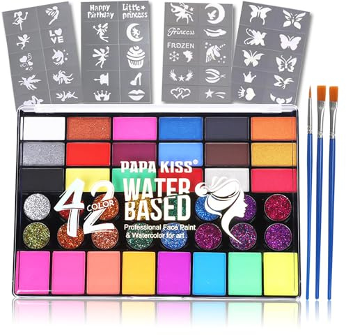 Face Paint Set For Adults, 42 Colours 40pcs Face Paint Stencils And 3 Face Paint Pens, Face Painting Kit For Festival, Neon Party Accessories,Halloween Makeup Cosplay