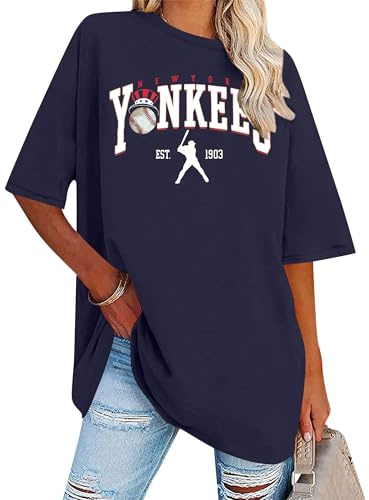 Game Day Shirt Baseball Shirts Women Oversized Baseball Team Graphic Tshirt Baseball Fan Shirt Casual Short Sleeve Tee Tops Navy Blue
