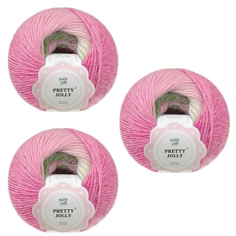 Pretty Jolly 3 skins regnbåge ullgarn – mjuk gradient, självrandig, flerfärgad för virkning och stickning – ett lager – 6#