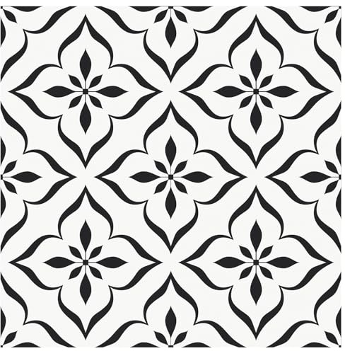 MORCART Peel and Stick-golvplattor, vinylgolv självhäftande gör-det-själv: svart blomma vit 20 cm x 20 cm 20 st 1626