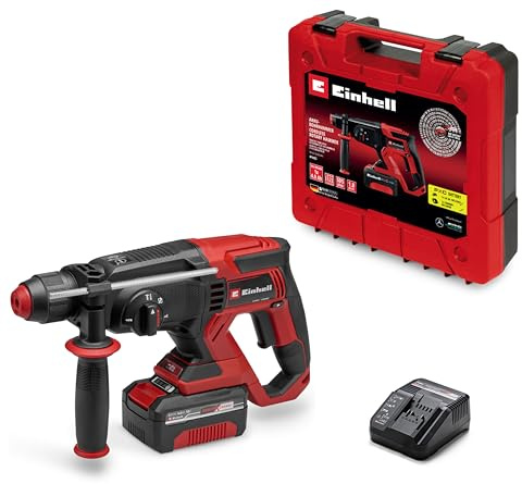 Einhell Martillo perforador con batería TE-HD 18/20 Li (1x4,0 Ah) Power X-Change (18 V, 1,8 J, SDS-plus, potencia de perforación de 20 mm en hormigón, 4 funciones, incl. batería 4,0 Ah + cargador)