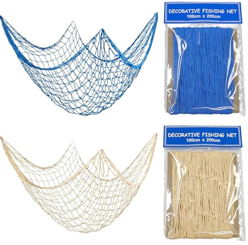 AABDTYYD 2 Unidades Red de Pesca Decorativa Blanco y Azul, Decoracion Marinera para Pared y Mesa, Decoración Temática de Piratas o Sirenas, Fiestas y Hogar, Estilo Náutico y Costero