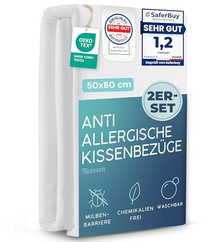 Twinzen Set di 2 Copri Cuscino Letto Antiacaro 50x80 cm - Copricuscini Anti Acaro per Allergici - Oeko-Tex
