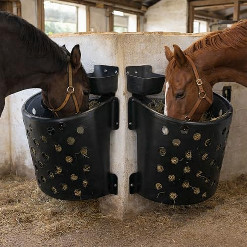 Brama-West Lot de 2 râteliers à foin en forme de cheval - Râtelier mural avec trous pour foin toujours frais - Pour 14 kg de nourriture brute
