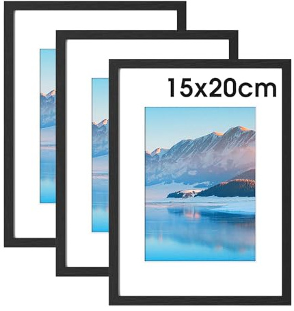 DTXDTech 15 x 20 fotoramar 3 stycken 15 x 20 cm ram svart, fotoram, väggmonterad 13 x 18 cm affischram, för 9,7 x 14,8 cm foton (vid användning av kartong) sovrum och vardagsrum