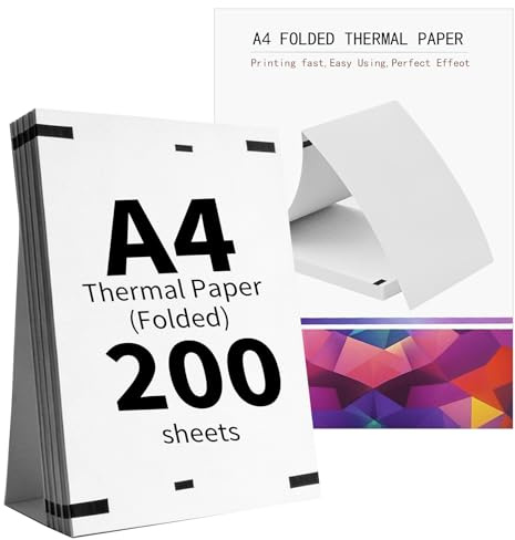(200 Hojas) Papel Termico Impresora A4,Papel Térmico A4 Plegable,Compatible con La Mayoría de Impresoras Térmicas,Sin BPA, de Secado Rápido,Adecuado para Documentos, Sitios Web y Fotos