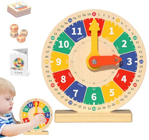 Generisch Toy Clock - Juguete educativo de madera para aprender habilidades matemáticas - Reloj de aprendizaje para niños a partir de 3 años | Para el hogar, guardería, preescolar, aula, sala de