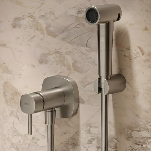 IMEX - Doccia Bidet Acqua Fredda e Calda Colore Nichel Spazzolato | Rubinetto Bidet Incasso per WC | Doccia Igienica Monocomando per WC | Rubinetteria Sostituto Bidet | Serie Toscana