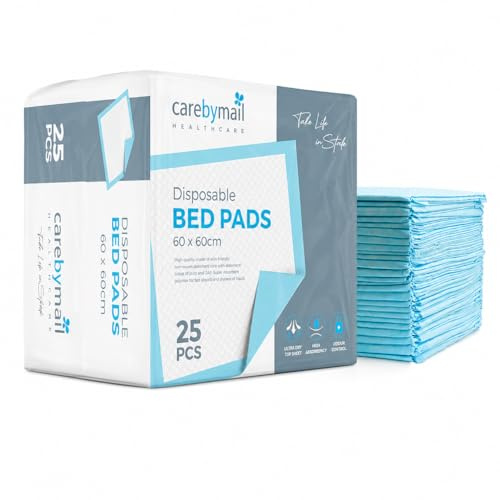 25 x Disposable Incontinence Bed Pads - 60x60cm Absorbent Underpads, Bed Mats, Mattress Protectors, Incontinence Pads Women and Men - Bed Wetting Mats - Disposable Changing Mats Baby (25 Pack)