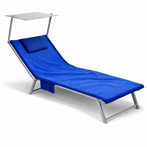 Telo Mare Microfibra | Comfort Premium - Tasche Porta Oggetti - Elastici - Cuscino Gonfiabile | Telo Mare Grande 70x180 - per Lettino - Asciugatura Rapida | Spiaggia - Piscina | GALEONE - Royal Blue
