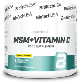 BioTechUSA MSM + Vitamin C, Integratore in polvere con msm e vitamina c istantaneamente solubile e al gusto di limone, 150 g, Limone