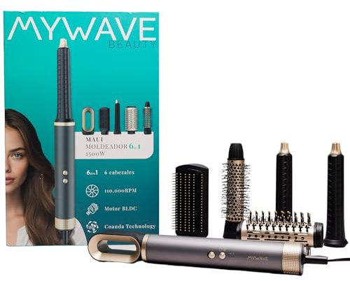 My Wave - Cepillo Moldeador Estilizador 6 en 1 con Tecnología Coanda y Motor BLDC 1500W | 2 Velocidades + 3 Configuraciones de Calor | Incluye 6 Accesorios | Iónico Antifrizz