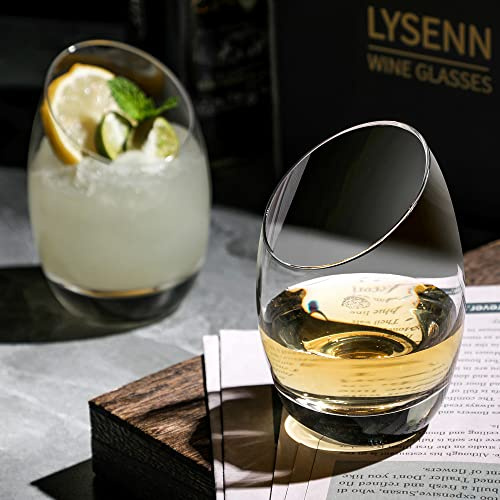 Lysenn Slanted Wine Glasses Set of 2, Hand Blown Stemless Cocktail Glasses