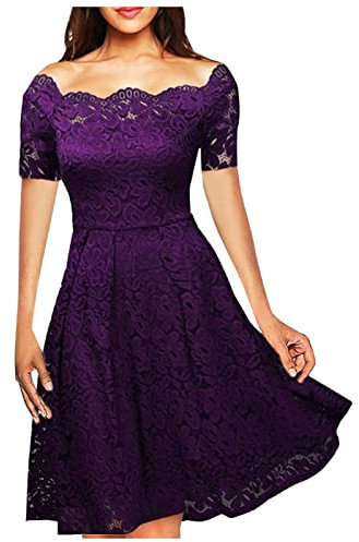 Ni_ka Robe De Soiree Femme Grande Taille Dentelle Club Cocktail Dress Chic Et Glamour Courtes Robes De SoiréE Bal Dresses VêTements avec Doublé Noir Blanc 5XL, 01-violet, 3XL, (Ni_kadress44633)