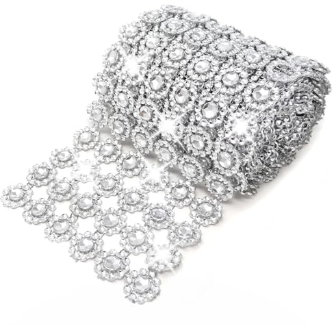 5 yard/rulle 6 rader silver plast diamant nät kristall strass linda rulle strasband dekoration för gör-det-själv hantverk fest dekorationer bil telefon applikation