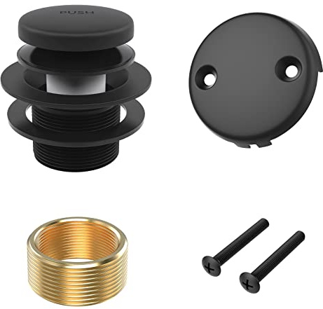 Matte Black Bath Tub Drain and Overflow Kit, Universal All Metal Tip-Toe Bathtub Drain Replacement Kit with Fine/Coarse Thread