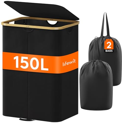 Lifewit 150L Pfandflaschen Sammelbehälter 2 fächer mit Deckel, Groß Pfandflaschen Behälter 2 Tragetasche für ErhaltenFlaschensammler eignet Sich für Küche, Küche Abstellraum Flaschentasche, Schwarz