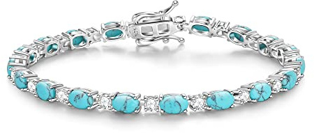 FANCIME Bracciale da tennis da donna, in argento Sterling 925, con pietra portafortuna, ideale come regalo per donne e ragazze, lunghezza 19 cm, 19.0 Zentimeter, Argento sterling, turchese