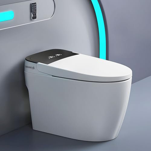 Inodoro inteligente, bidé monobloque para baño con tapa y asiento con apertura y cierre automático, agua caliente y seca, asiento con calefacción, sensor de pie y luz nocturna, desagüe
