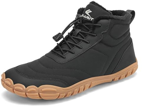 FLARUT Winter Barfußschuhe Herren Damen Warm Gefüttert Winterschuhe Breite Zehen Wasserabweisend Traillaufschuhe Winterstiefel(Schwarz,39)