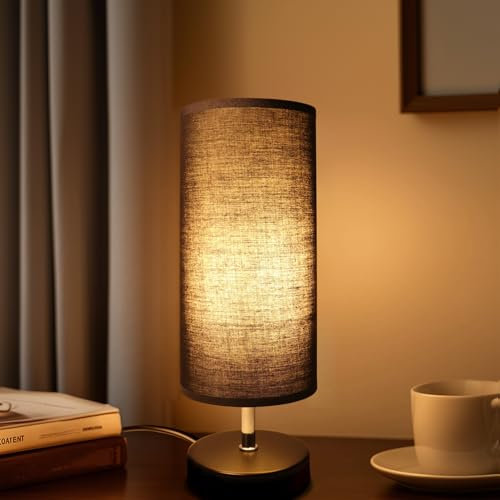 Nachttischlampe Schwarz (ohne Glühbirnen), Tischlampe mit Kabelschalter, E27 Fassung, Lampenschirm aus Leinenstoff, Modern Tischleuchte für Schlafzimmer, Wohnzimmer, Schreibtisch, Kinderzimmer