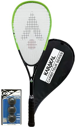 Karakal Carbo Tech Hybrid Squash Racket, Protective Cover + Squash Ball option (+ Intro Balls)