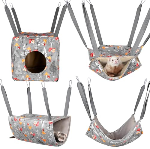 Hedgeink Maison et Hamac pour Hamster 4Pack Accessoires pour Cage de Rat Lit Lavable pour Cochon d'Inde Cachette Douce pour Furet Nid Oscillant pour Petits Animaux Lit pour Chinchilla Phalanger
