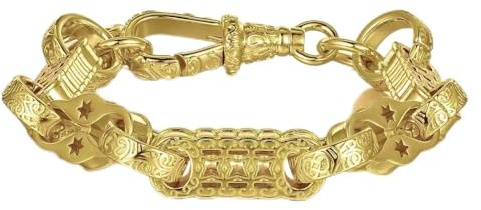 THE BLING KING 11mm Gold Stars & Bars Belcher Bracelet for Men – 74g, 8-Inch – PVD Gold Plated