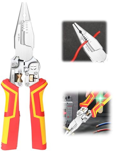 Farerkass Pinza de Pelado 9 en 1 con Función de Medición de Corriente, Pinza Multifuncional para Pelado, Pinza para Electricista, Tijera para Cables Pelar y Cortar